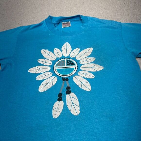 Vintage Oneita Shirt Mens Large Blue Dream Catcher Tribal Single Stitch USA Made - Picture 6 of 16